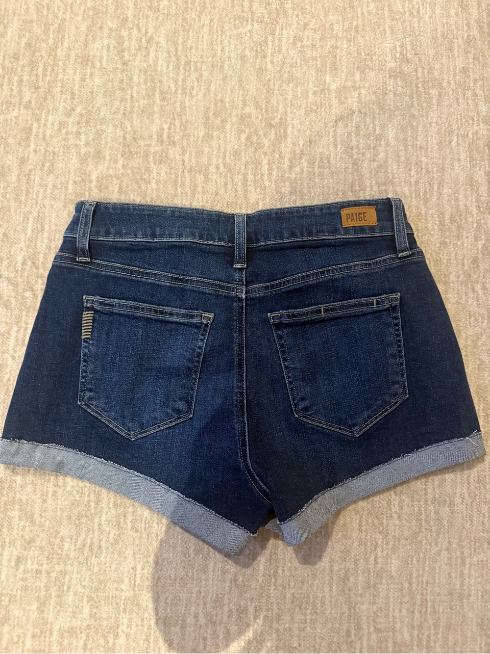 PAIGE Dark Blue Rolled-Hem Denim Shorts - Picture 4 of 7